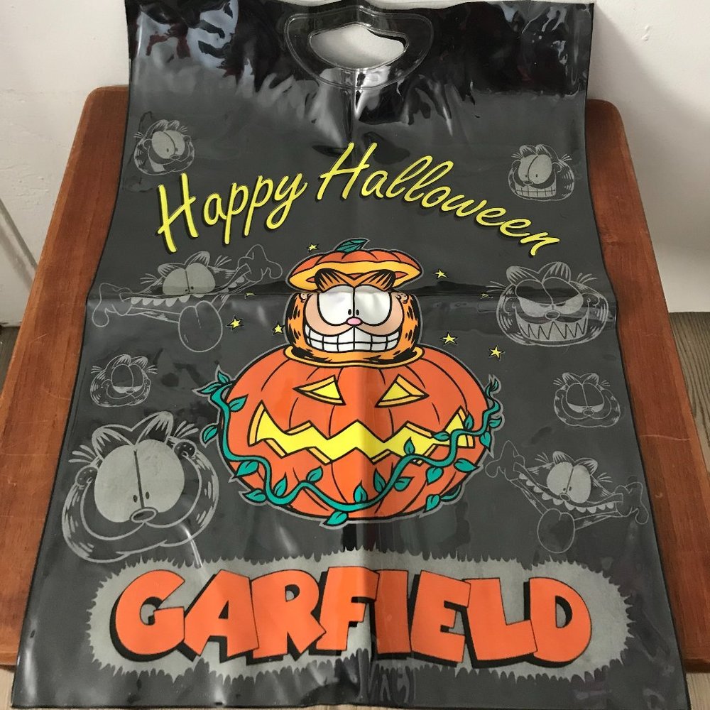 Vintage 1994 Garfield HAPPY HALLOWEEN Candy Tote Bag Clear See-Through Black